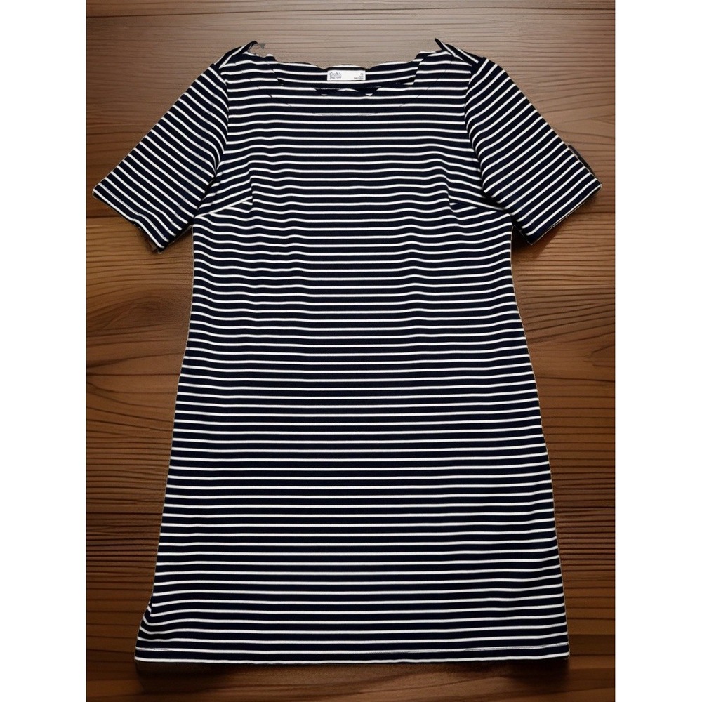Croft & Barrow Women's Petite PS Navy/White Striped Boat Neck Short Sleeve dress